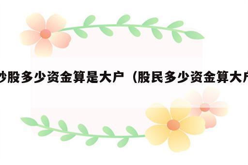 炒股多少资金算是大户（股民多少资金算大户）