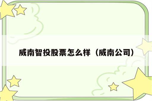 威南智投股票怎么样（威南公司）