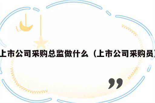 上市公司采购总监做什么（上市公司采购员）
