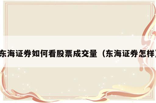 东海证券如何看股票成交量（东海证券怎样）