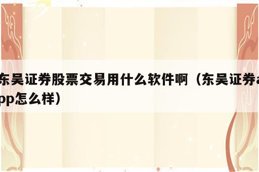 东吴证券股票交易用什么软件啊（东吴证券app怎么样）