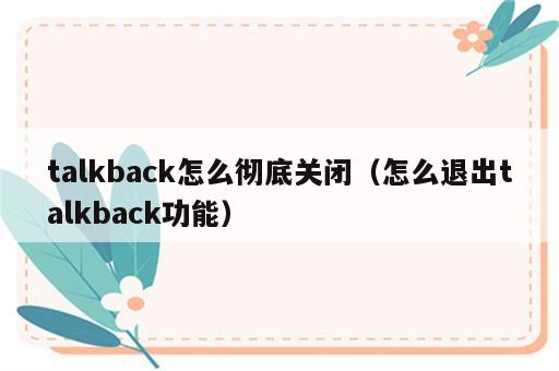 talkback怎么彻底关闭（怎么退出talkback功能）
