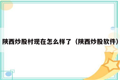 陕西炒股村现在怎么样了（陕西炒股软件）