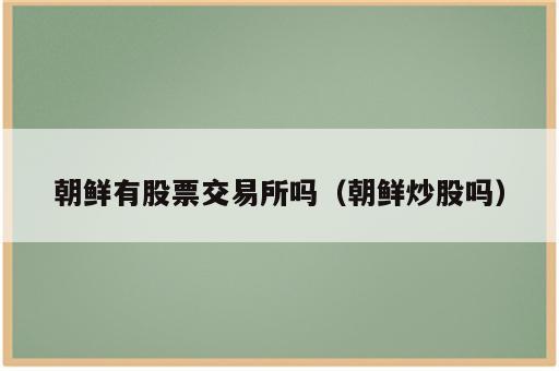 朝鲜有股票交易所吗（朝鲜炒股吗）