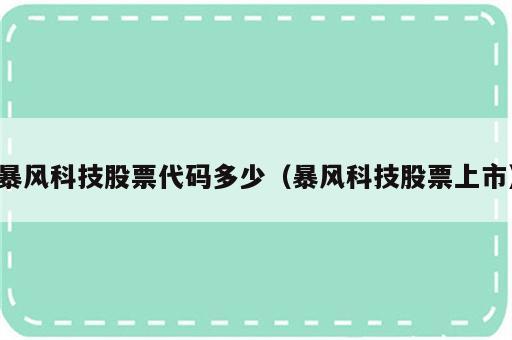 暴风科技股票代码多少（暴风科技股票上市）