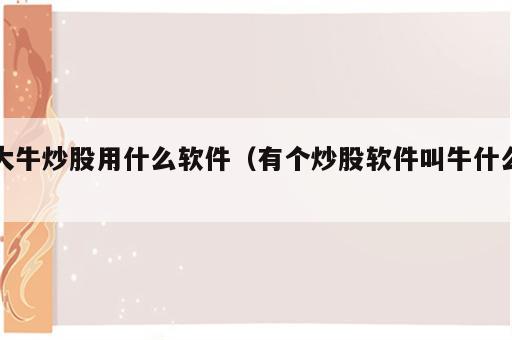 大牛炒股用什么软件（有个炒股软件叫牛什么）