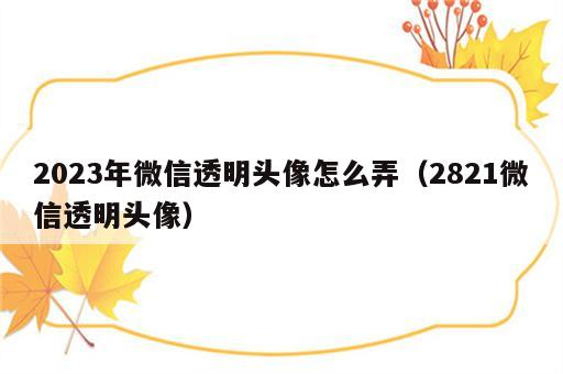 2023年微信透明头像怎么弄（2821微信透明头像）