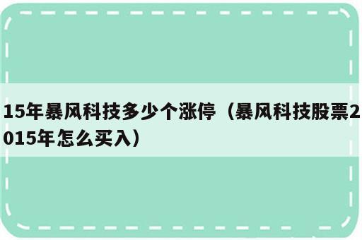 15年暴风科技多少个涨停（暴风科技股票2015年怎么买入）