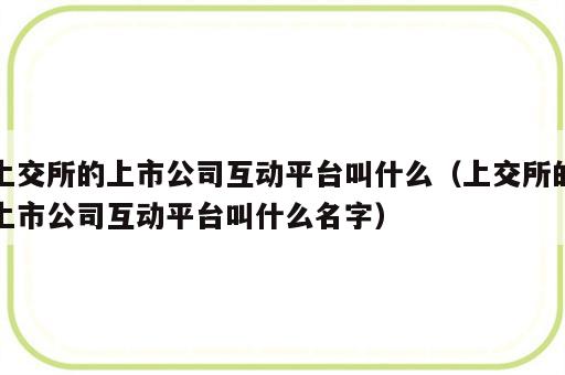 上交所的上市公司互动平台叫什么（上交所的上市公司互动平台叫什么名字）