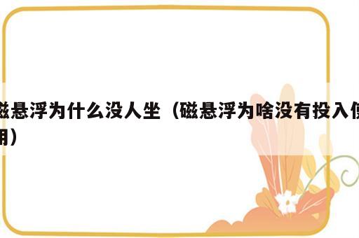 磁悬浮为什么没人坐（磁悬浮为啥没有投入使用）