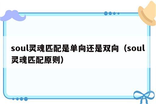 soul灵魂匹配是单向还是双向（soul灵魂匹配原则）