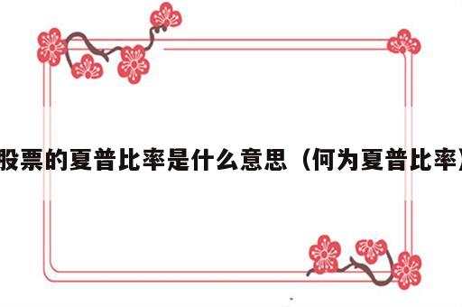 股票的夏普比率是什么意思（何为夏普比率）