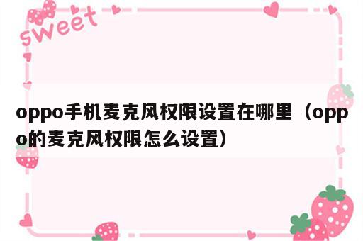 oppo手机麦克风权限设置在哪里（oppo的麦克风权限怎么设置）