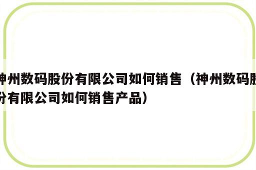 神州数码股份有限公司如何销售（神州数码股份有限公司如何销售产品）