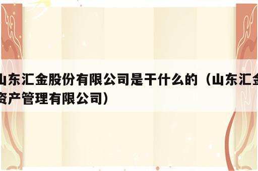 山东汇金股份有限公司是干什么的（山东汇金资产管理有限公司）