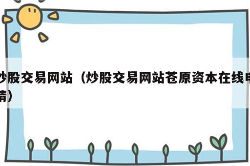 炒股交易网站（炒股交易网站苍原资本在线申请）