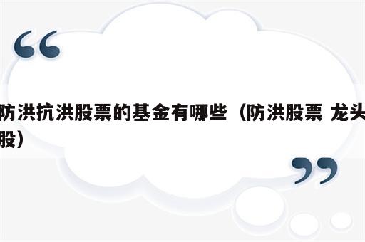 防洪抗洪股票的基金有哪些（防洪股票 龙头股）