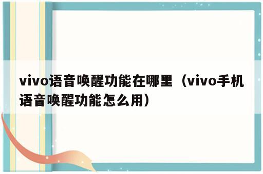 vivo语音唤醒功能在哪里（vivo手机语音唤醒功能怎么用）