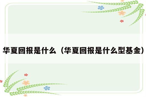 华夏回报是什么（华夏回报是什么型基金）