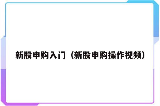 新股申购入门（新股申购操作视频）
