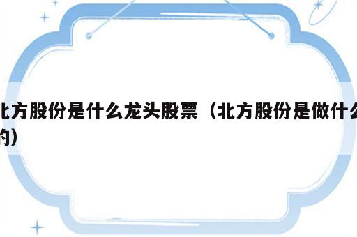 北方股份是什么龙头股票（北方股份是做什么的）