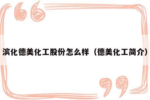 滨化德美化工股份怎么样（德美化工简介）