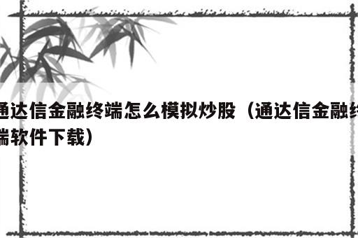 通达信金融终端怎么模拟炒股（通达信金融终端软件下载）