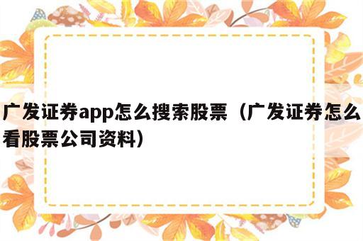 广发证券app怎么搜索股票（广发证券怎么看股票公司资料）