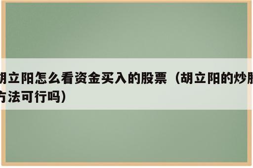 胡立阳怎么看资金买入的股票（胡立阳的炒股方法可行吗）