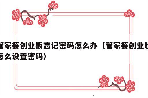 管家婆创业板忘记密码怎么办（管家婆创业版怎么设置密码）