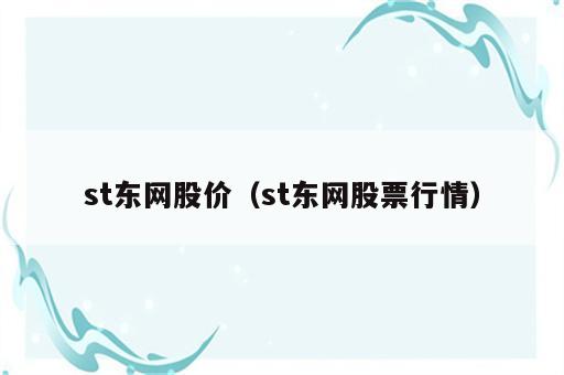 st东网股价（st东网股票行情）