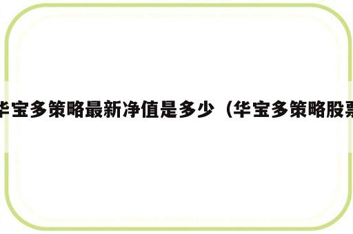 华宝多策略最新净值是多少（华宝多策略股票）