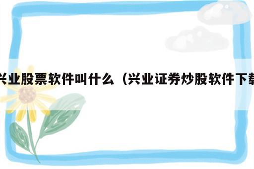 兴业股票软件叫什么（兴业证券炒股软件下载）