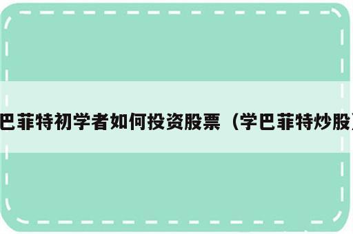 巴菲特初学者如何投资股票（学巴菲特炒股）