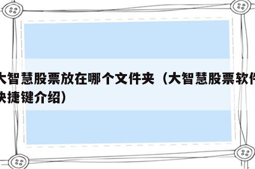 大智慧股票放在哪个文件夹（大智慧股票软件快捷键介绍）