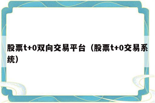 股票t+0双向交易平台（股票t+0交易系统）