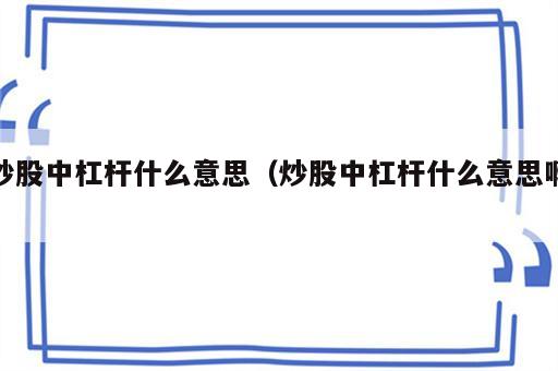 炒股中杠杆什么意思（炒股中杠杆什么意思啊）