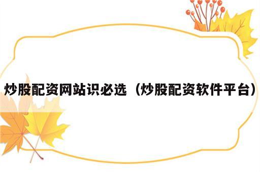 炒股配资网站识必选（炒股配资软件平台）